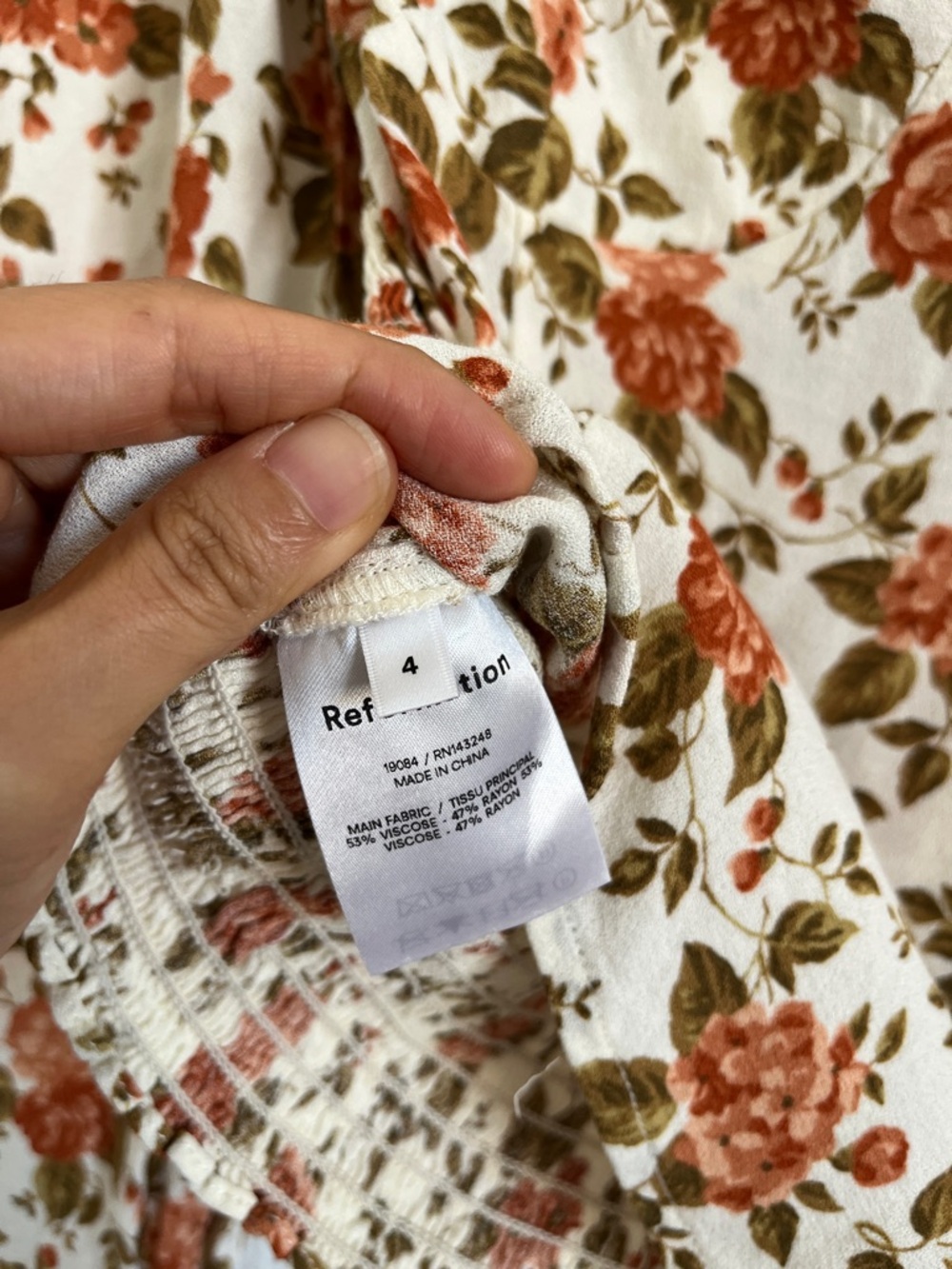 Reformation Cream Floral Off-Shoulder Blouse with Rust Roses - Picture 4 of 5